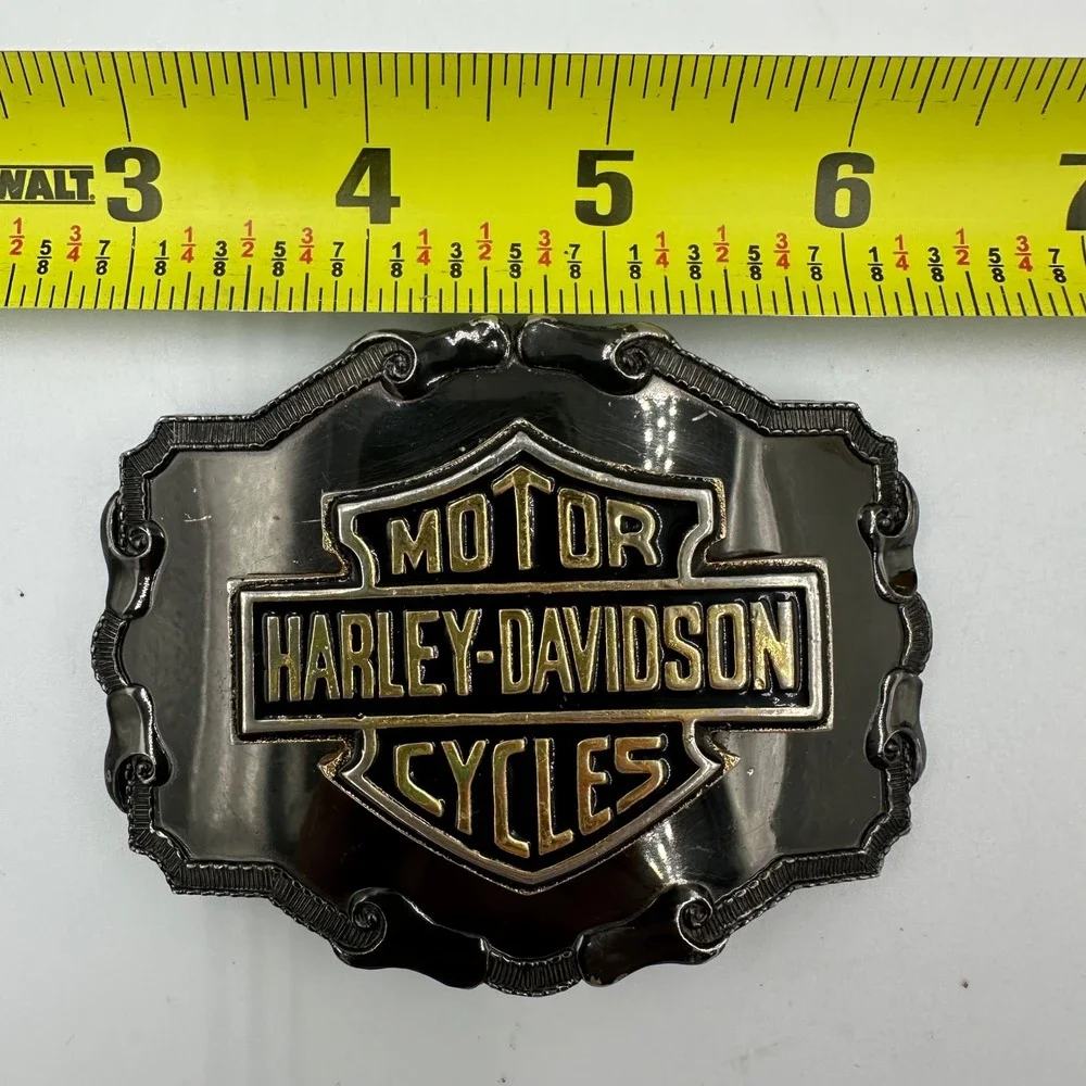 Vintage Harley-Davidson Belt Buckle OS Black Gold Bar Shield Logo Biker western